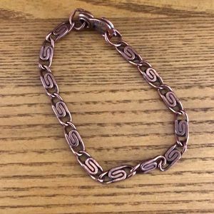 Solid Copper Scroll, S-Link 7” Chain Bracelet, Unisex